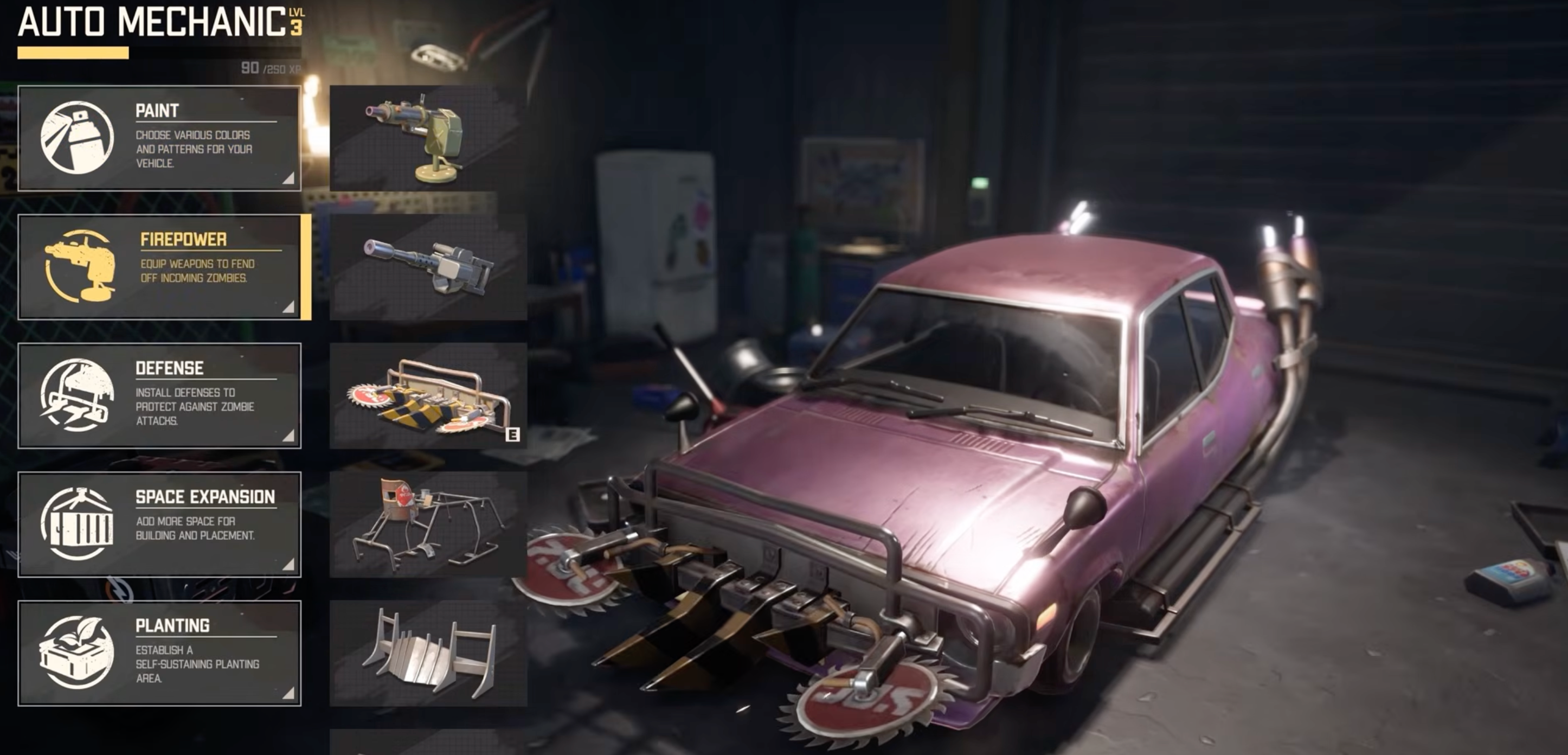Zeverland vehicle at the Auto Mechanic upgrade screen