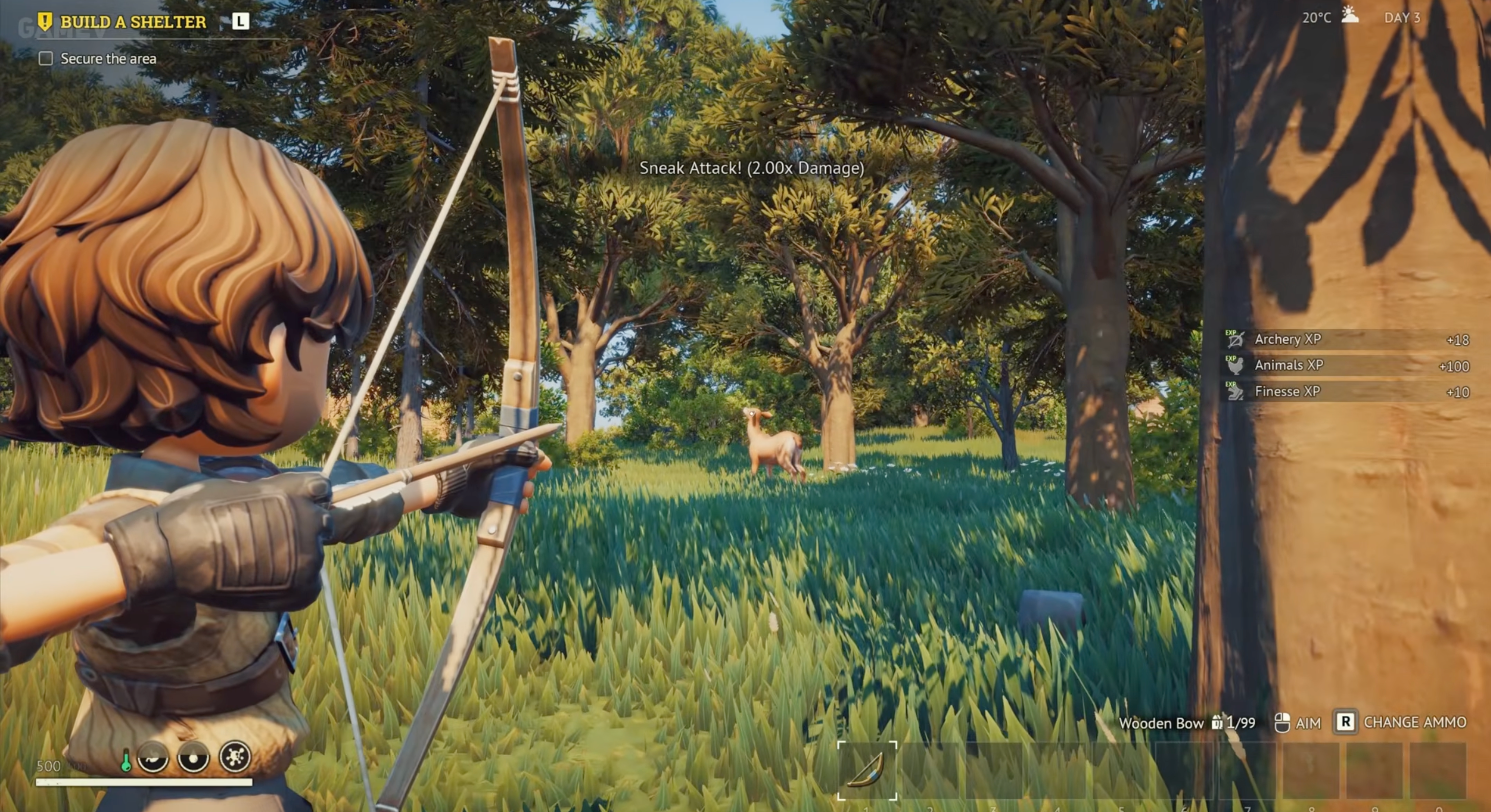 Zeverland wooden bow used while hunting in the field